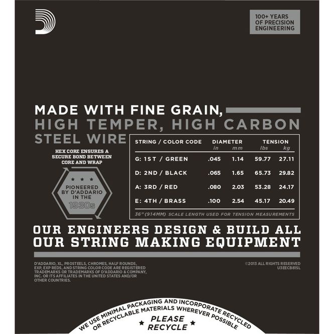 Hovedbilde D'Addario ECB81SL Chromes Basstrenger, Flatwound