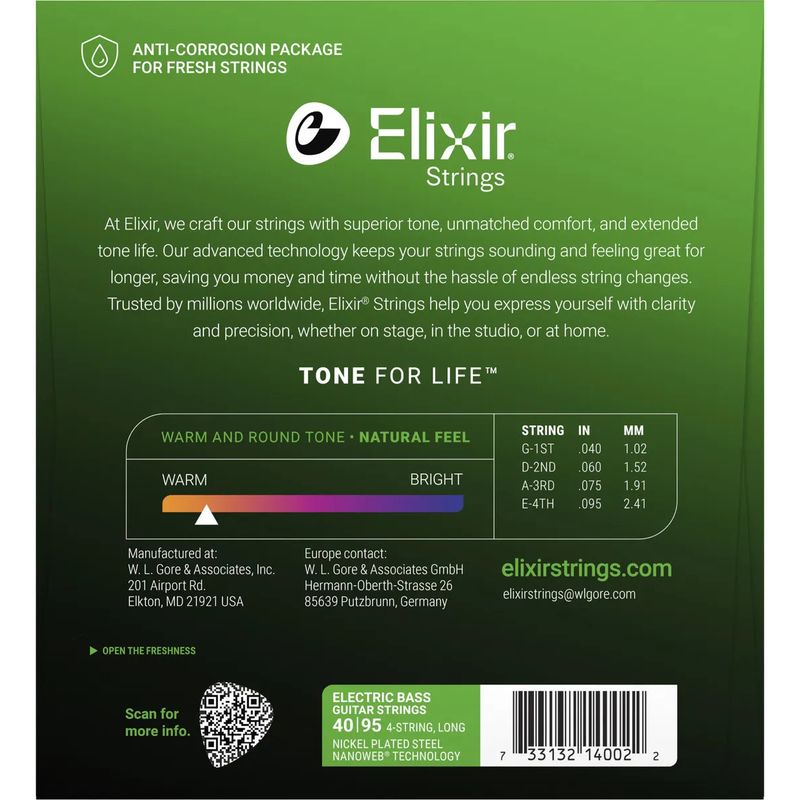 Elixir Nanoweb Elbasstrenger 14002, 4-strengs Long Scale 040-095
