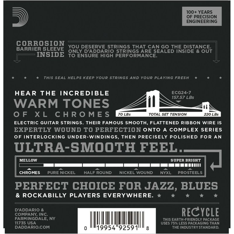 D'Addario ECG24-7 Chromes Flat Wound Elgitarstrenger 7-str, 011-065