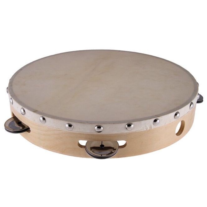Hovedbilde Tamburin med geiteskinn, 4 bjellepar, TAM-2