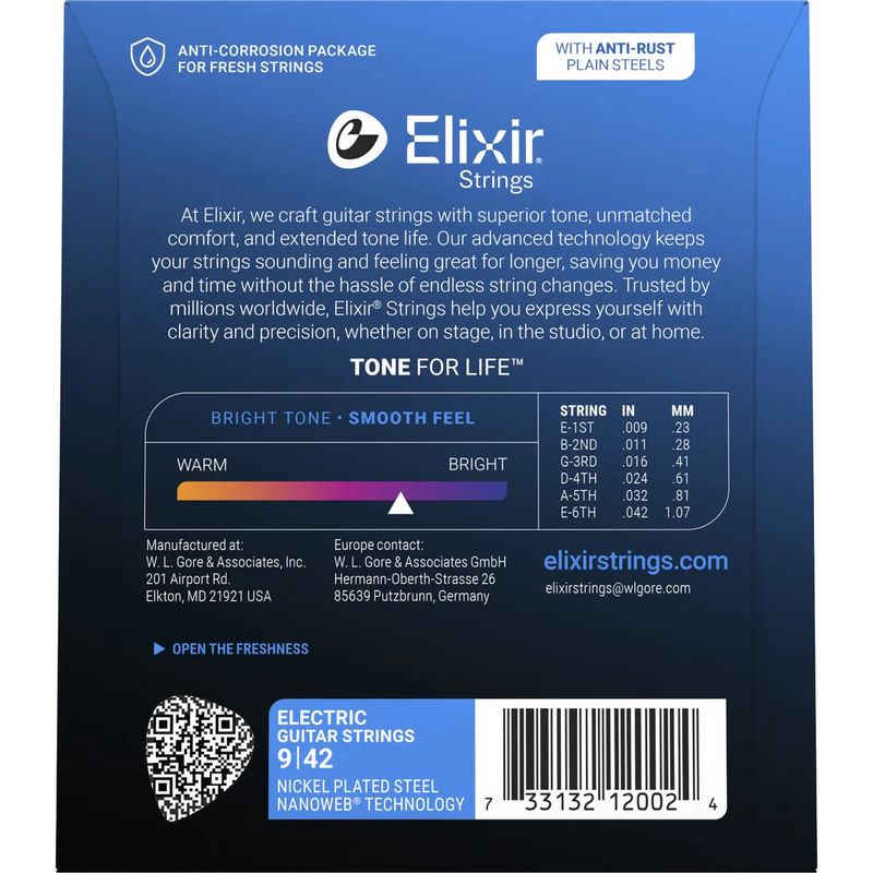 Elixir Nanoweb Elgitarstrenger 12027, Custom Light, 009-046