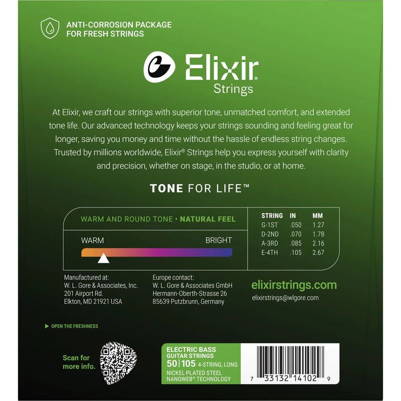 Elixir Nanoweb Elbasstrenger 14102, 4-strengs Long Scale 050-105