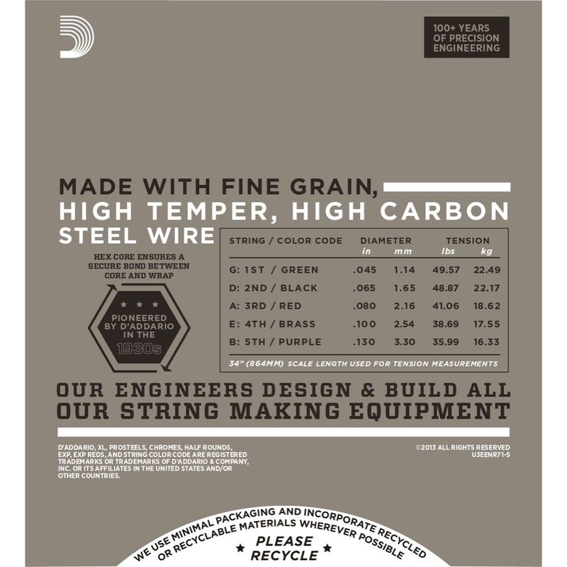 D'Addario ENR71-5 Half Rounds Basstrenger, halvslipte