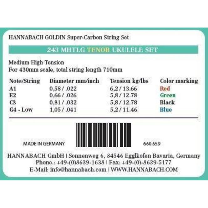 Hovedbilde Hannabach 243MHTLG Ukulelestrenger Goldin Tenor, Low G sett