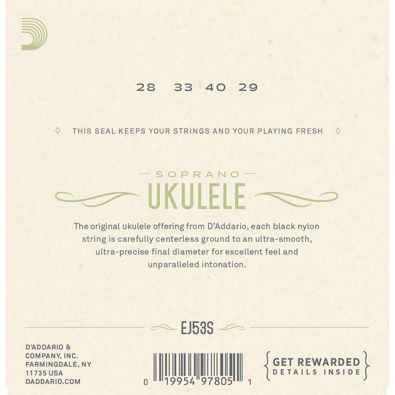 D'Addario EJ53S Ukulele-strenger sopran, svart nylon