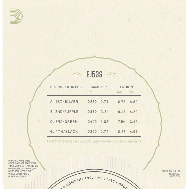D'Addario EJ53S Ukulele-strenger sopran, svart nylon