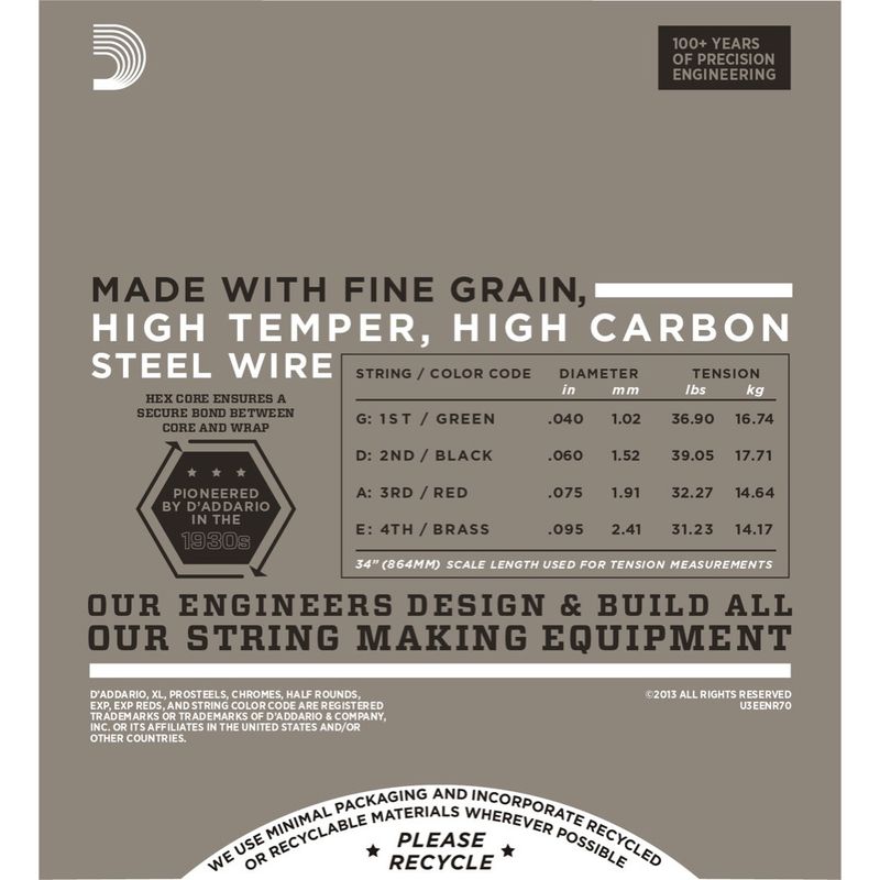 D'Addario ENR70 Half Rounds Basstrenger, halvslipte