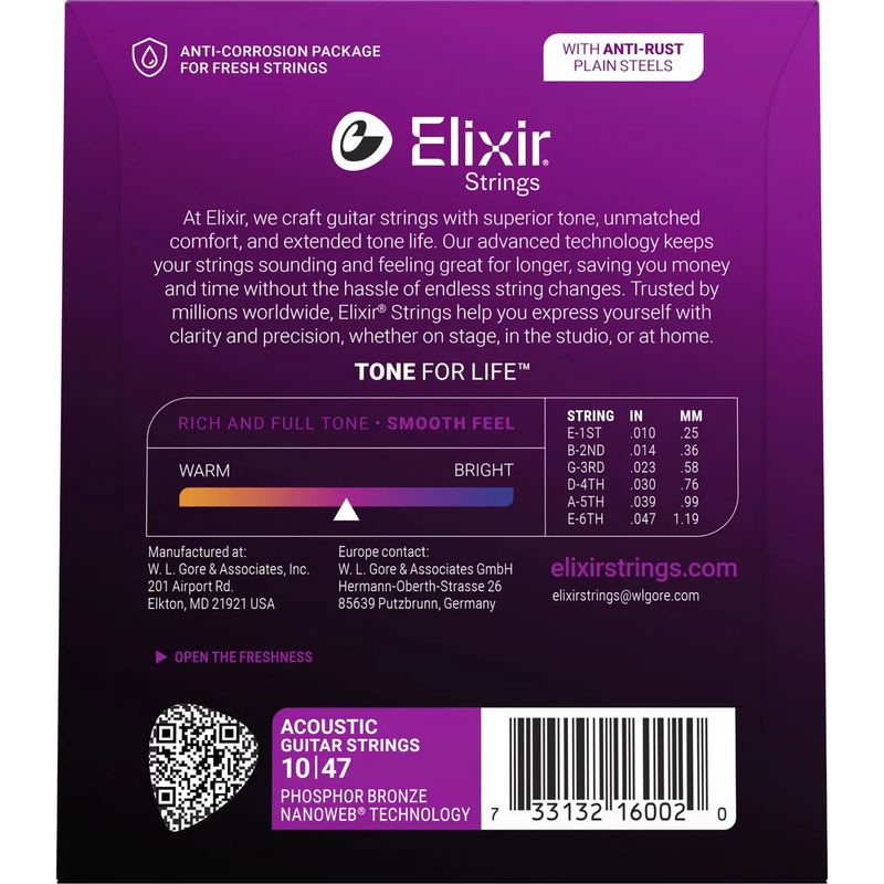 Elixir 16002 Nanoweb ak. gitarstr. Phosphor Bronze 010-047